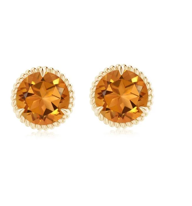 0.50 Ctw Twisted Rope Round Yellow Cz Stud  925 Sterling Silver Solitaire Earring