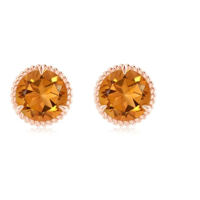 0.50 Ctw Twisted Rope Round Yellow Cz Stud  925 Sterling Silver Solitaire Earring