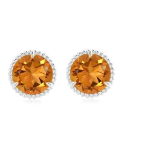0.50 Ctw Twisted Rope Round Yellow Cz Stud  925 Sterling Silver Solitaire Earring