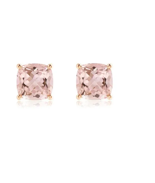 0.75 Ctw Cushion Morganite Solitaire Stud 925 Sterling Silver Dainty Earring