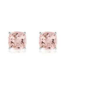 0.75 Ctw Cushion Morganite Solitaire Stud 925 Sterling Silver Dainty Earring