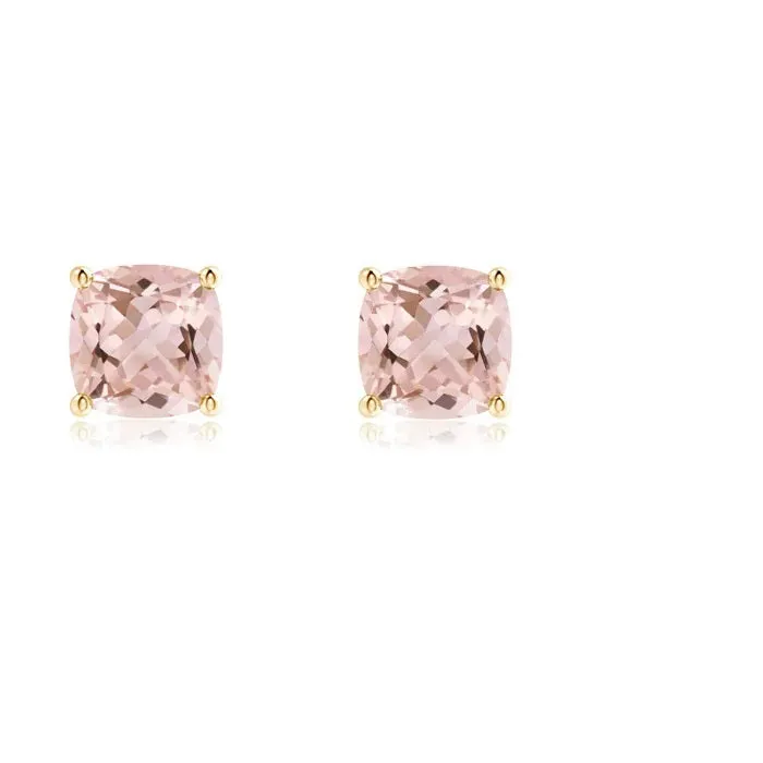 0.75 Ctw Cushion Morganite Solitaire Stud 925 Sterling Silver Dainty Earring