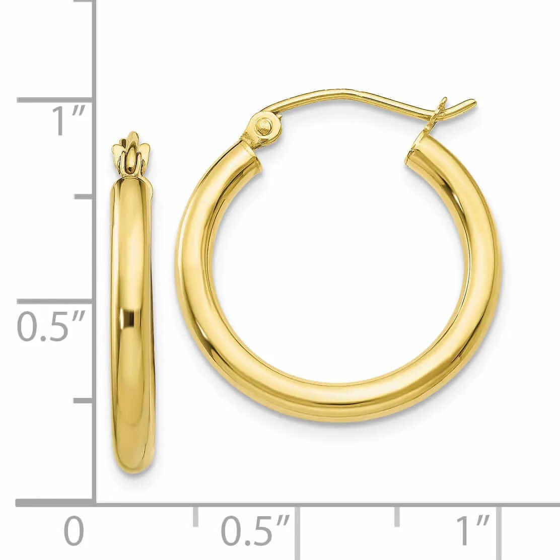 10k Yellow Gold Polished 2.5MM Round Hoop Earrings