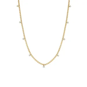 14k 9 Prong Diamond Small Box Chain Necklace