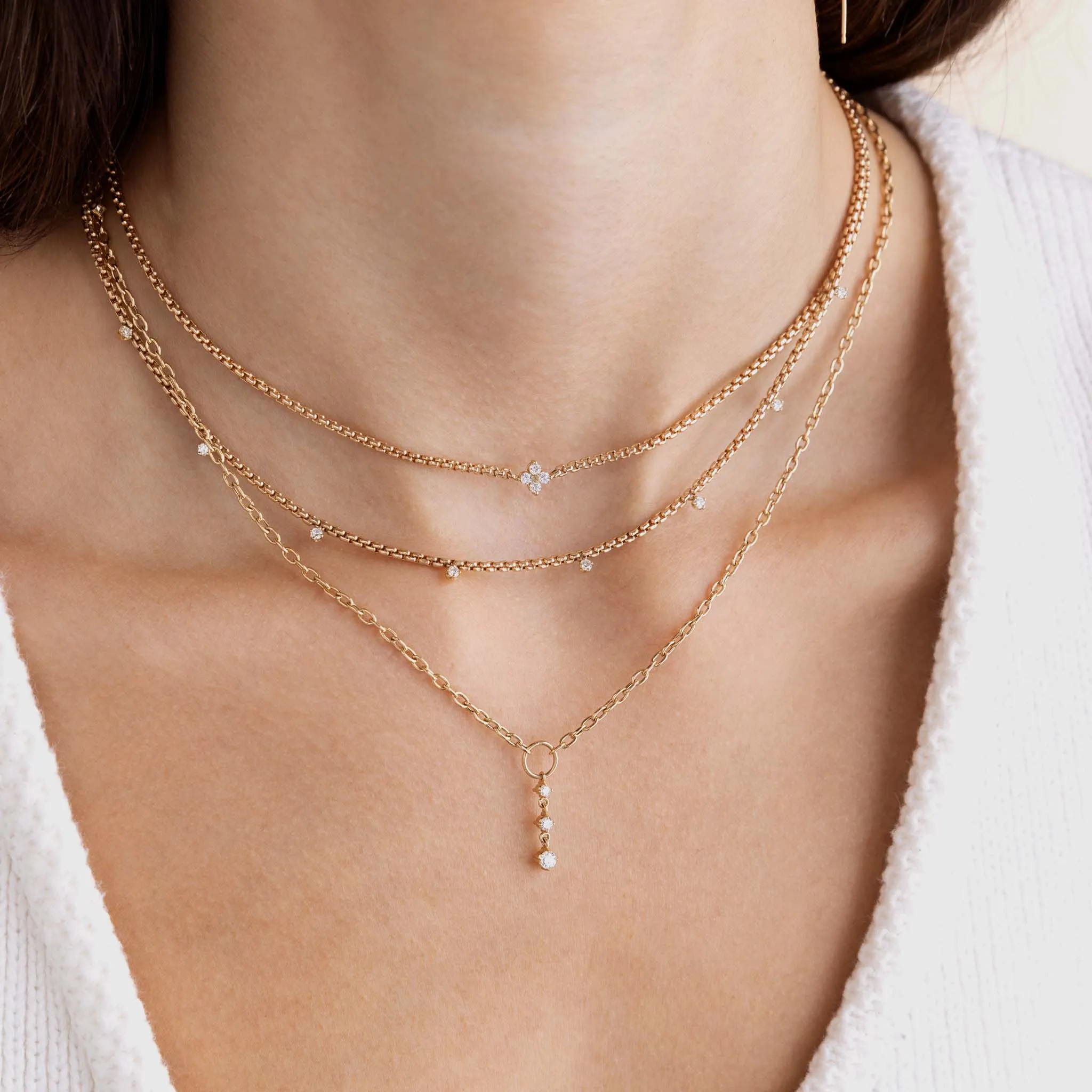 14k 9 Prong Diamond Small Box Chain Necklace