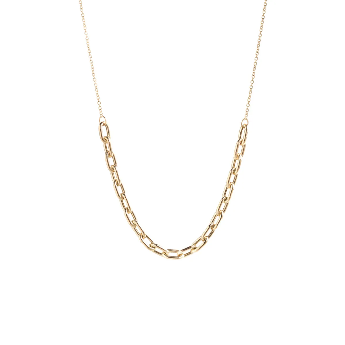 14k Large Square Oval Link Station Necklace