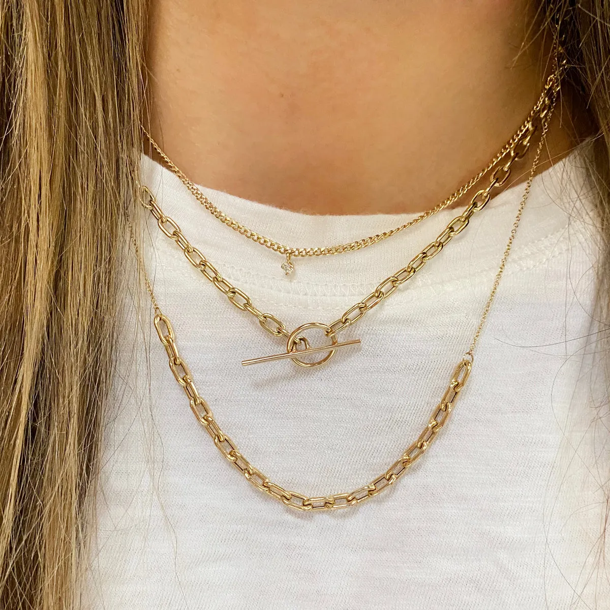 14k Large Square Oval Link Station Necklace