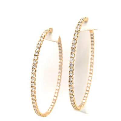 14K Oval Diamond In/Out Hoop Earrings Yellow Gold