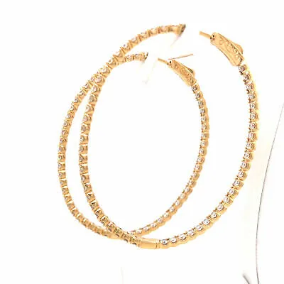14K Oval Diamond In/Out Hoop Earrings Yellow Gold