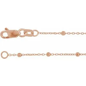 14K Rose 1.7 mm Cable 18" Chain with Faceted Beads