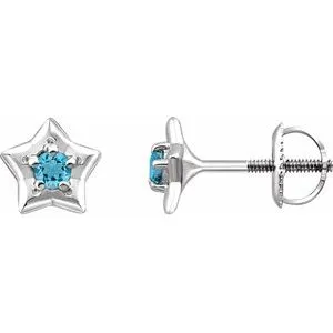 14K White 3 mm Round March Youth Star Birthstone Earrings