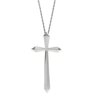 14K White 38x18.5 mm Elongated Cross 20" Necklace