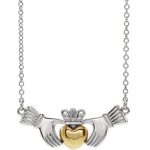14K White & Yellow Claddagh 16" Necklace