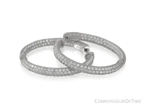 14K White Gold & Diamond Eternity Inside Out Large Hoop Earrings, 3.8 Carats Total Diamond Weight