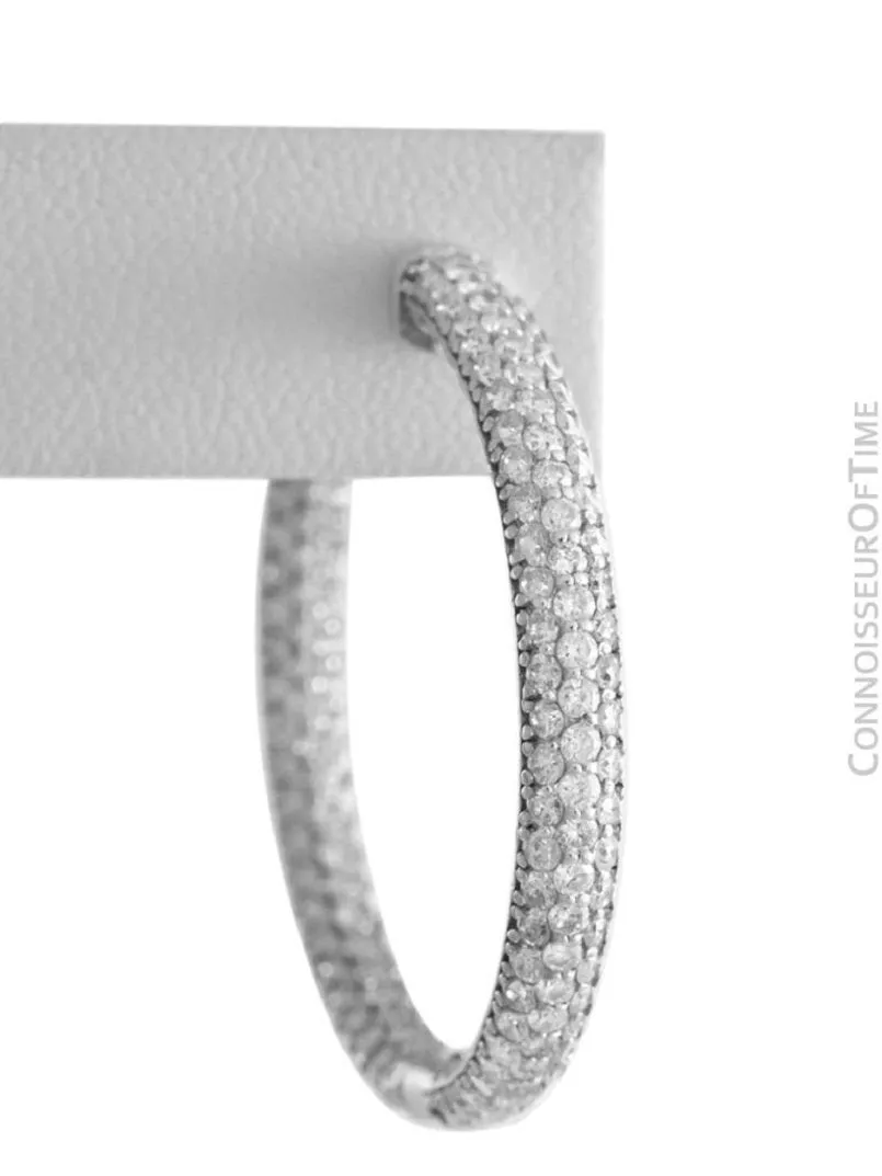 14K White Gold & Diamond Eternity Inside Out Large Hoop Earrings, 3.8 Carats Total Diamond Weight