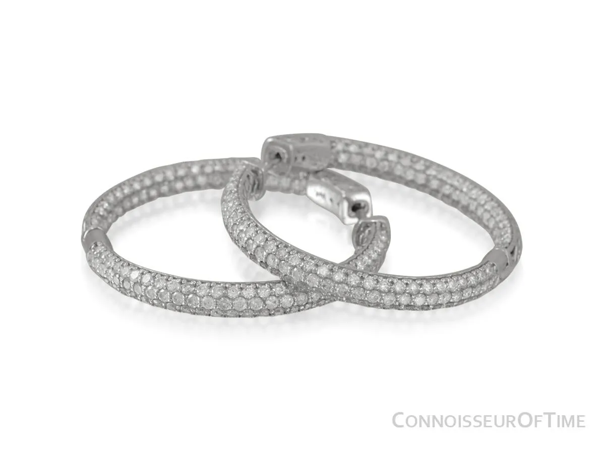 14K White Gold & Diamond Eternity Inside Out Large Hoop Earrings, 3.8 Carats Total Diamond Weight