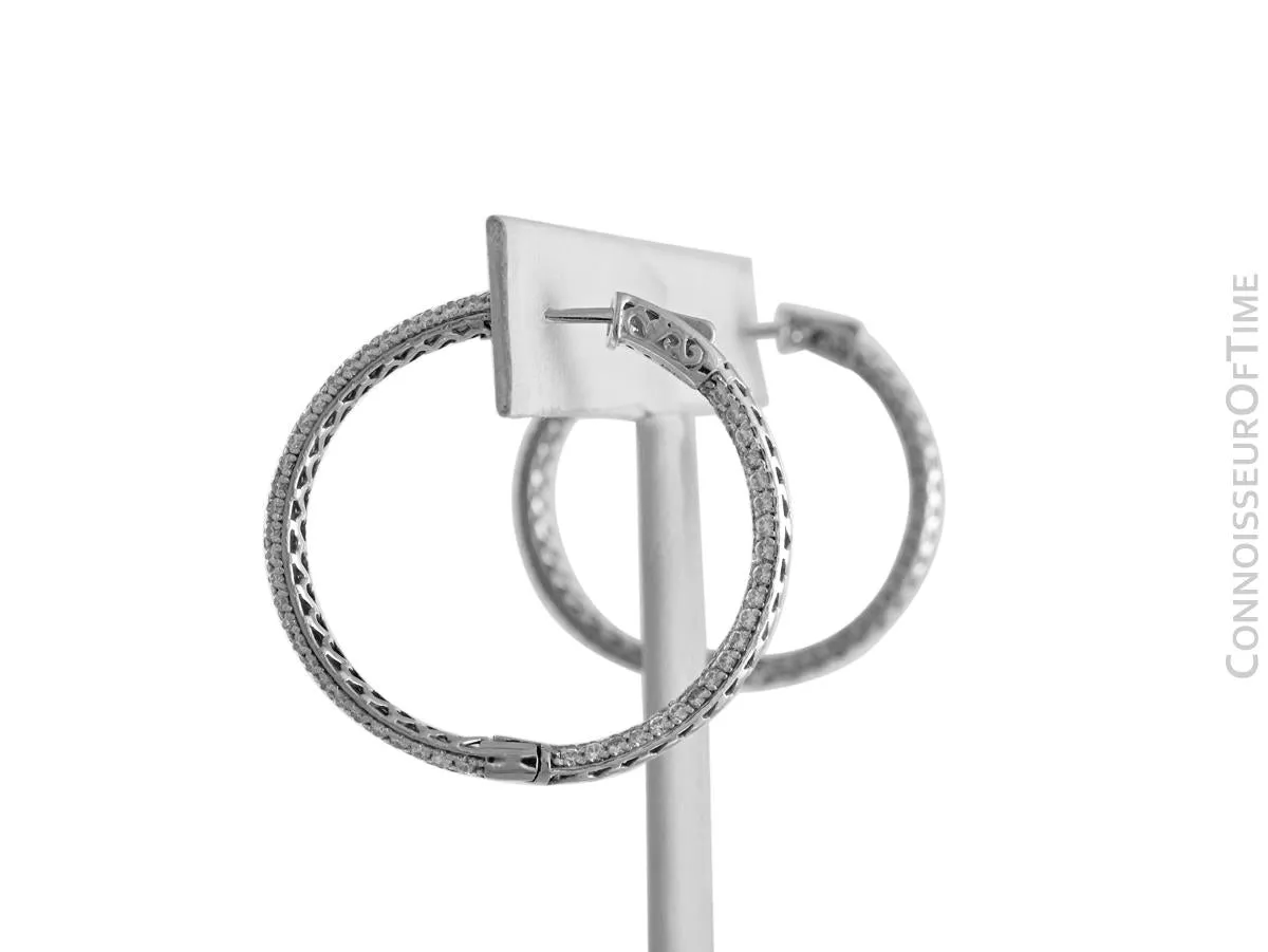 14K White Gold & Diamond Eternity Inside Out Large Hoop Earrings, 3.8 Carats Total Diamond Weight
