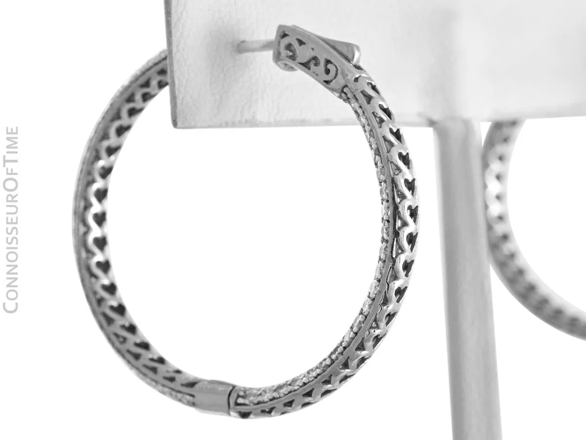 14K White Gold & Diamond Eternity Inside Out Large Hoop Earrings, 3.8 Carats Total Diamond Weight