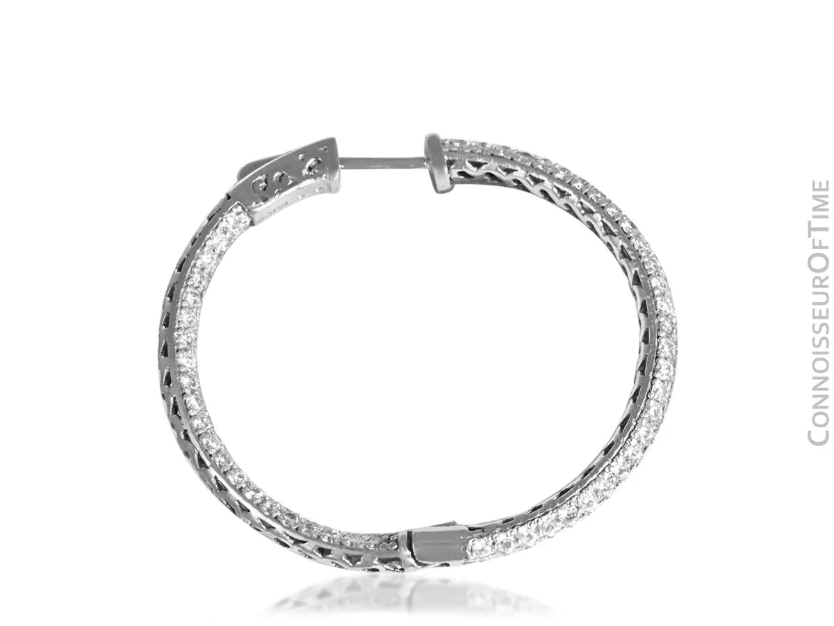 14K White Gold & Diamond Eternity Inside Out Large Hoop Earrings, 3.8 Carats Total Diamond Weight