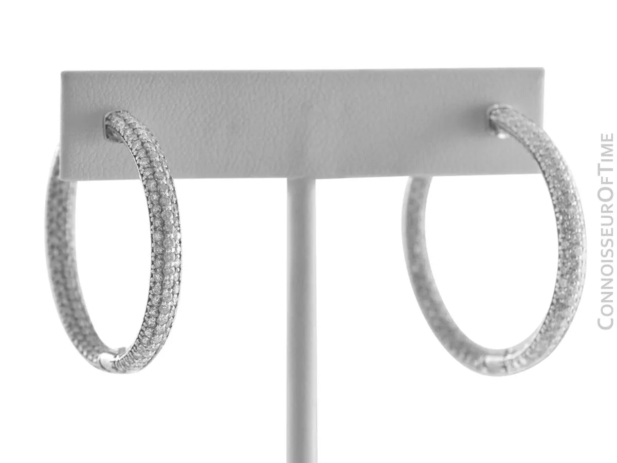 14K White Gold & Diamond Eternity Inside Out Large Hoop Earrings, 3.8 Carats Total Diamond Weight
