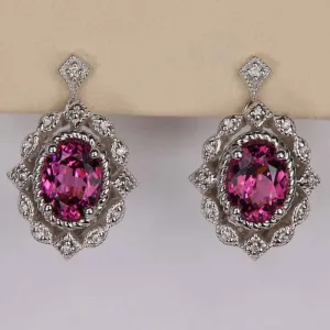 14K White Gold Mahenge Garnet and Diamond Stud Dangle Earrings 3.86cts