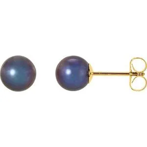 14K Yellow 5.5-6 mm Black Freshwater Cultured Pearl Earrings