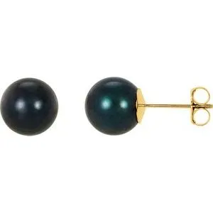 14K Yellow 8 mm Black Akoya Cultured Pearl Earrings
