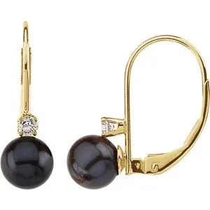 14K Yellow Akoya Cultured Pearl & 1/10 CTW Diamond Lever Back Earrings