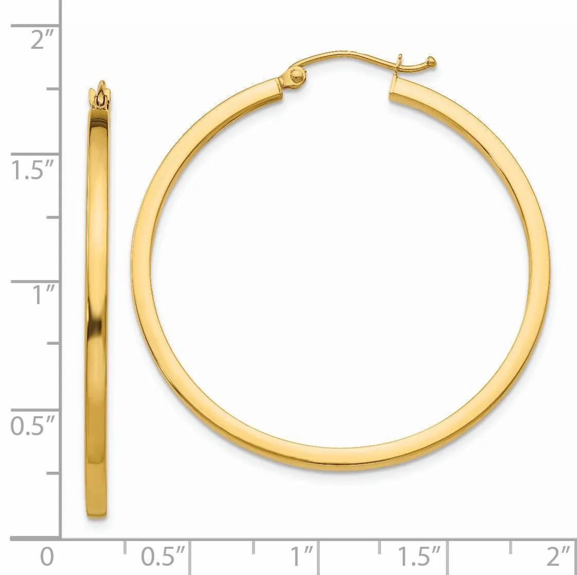 14k Yellow Gold 2MM Square Tube Hoop Earrings