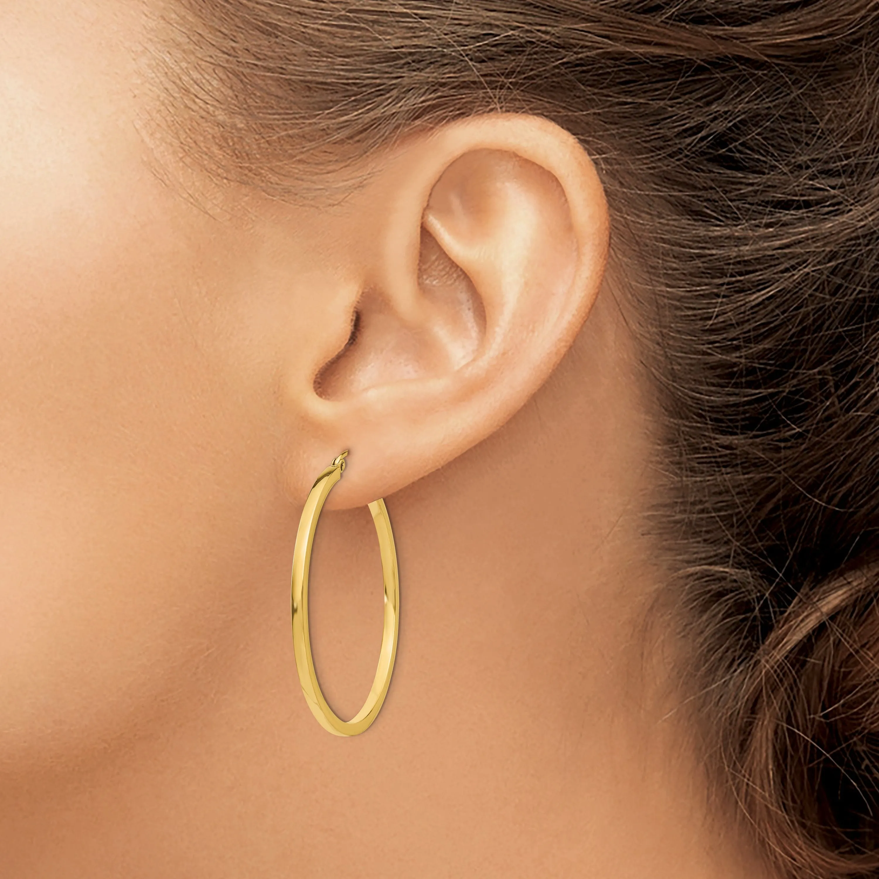 14k Yellow Gold 2MM Square Tube Hoop Earrings