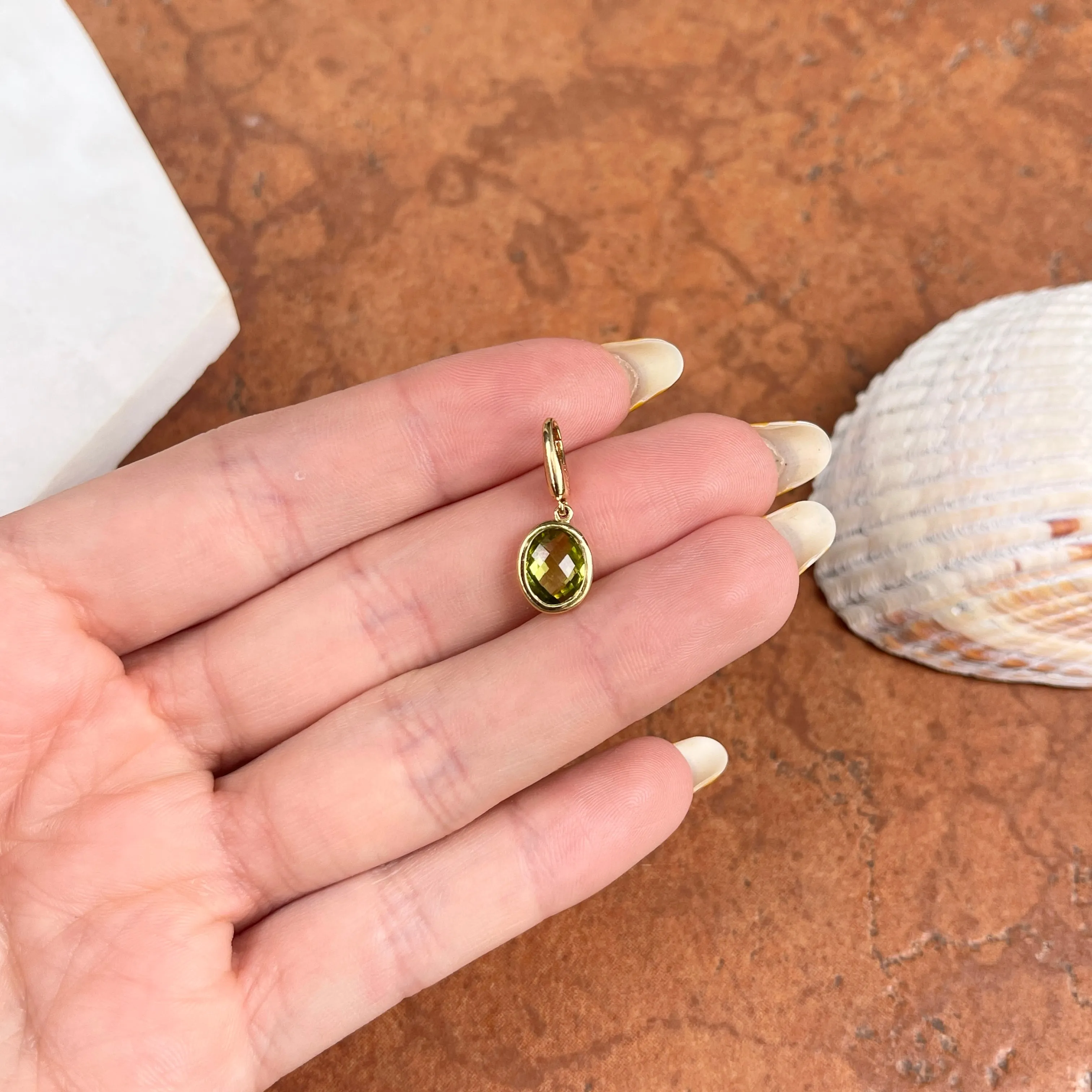 14KT Yellow Gold Oval Faceted Peridot Omega Clip Pendant Slide