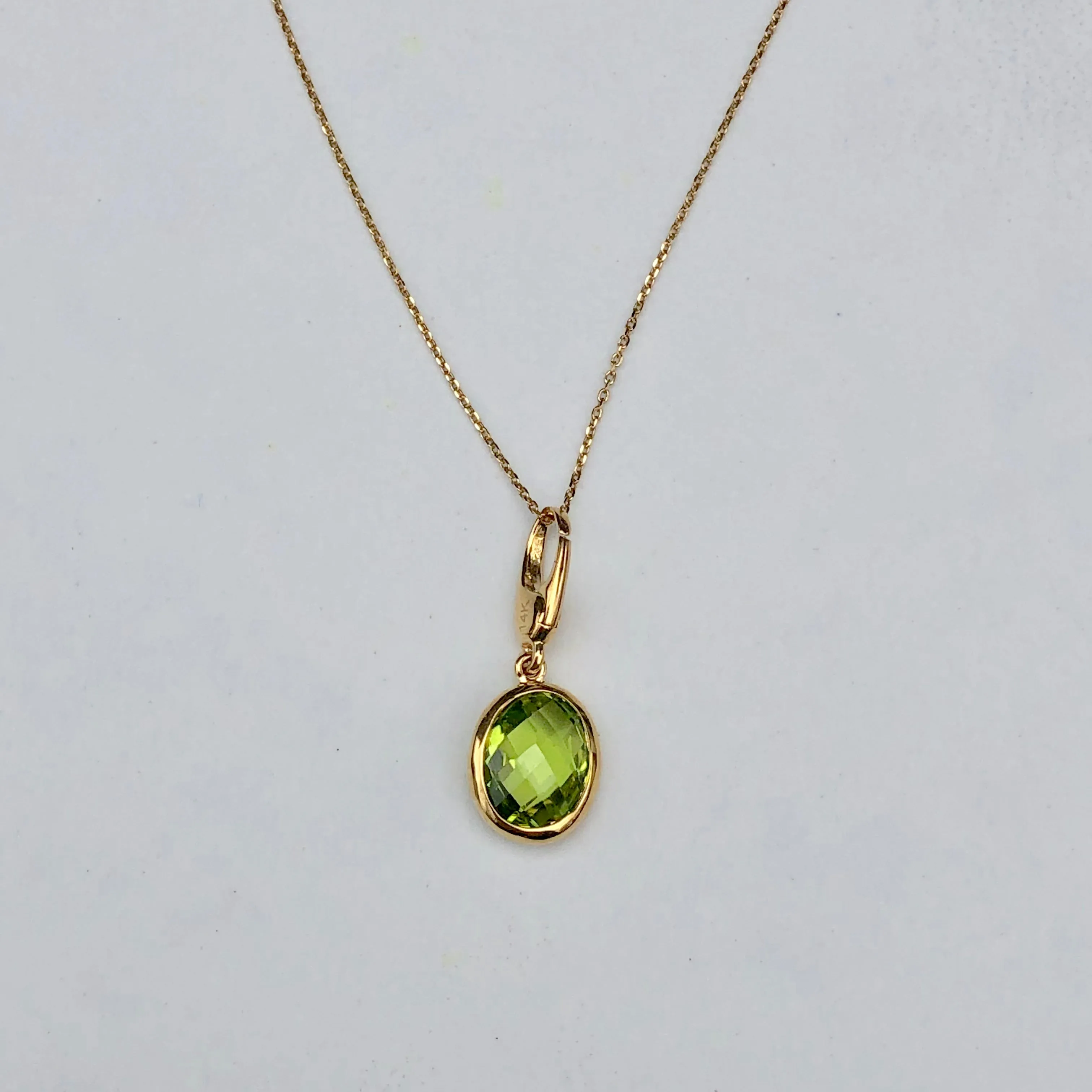 14KT Yellow Gold Oval Faceted Peridot Omega Clip Pendant Slide
