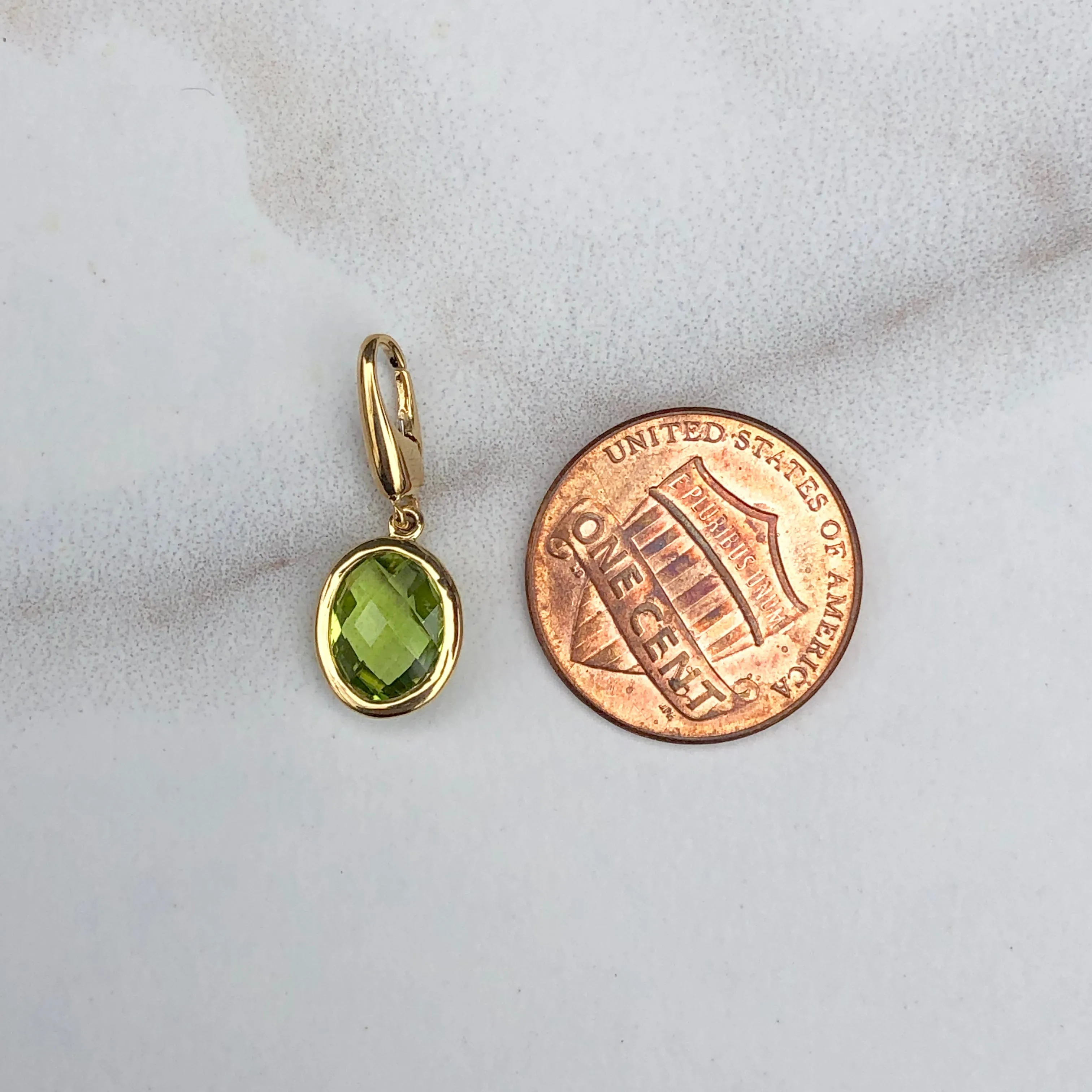14KT Yellow Gold Oval Faceted Peridot Omega Clip Pendant Slide
