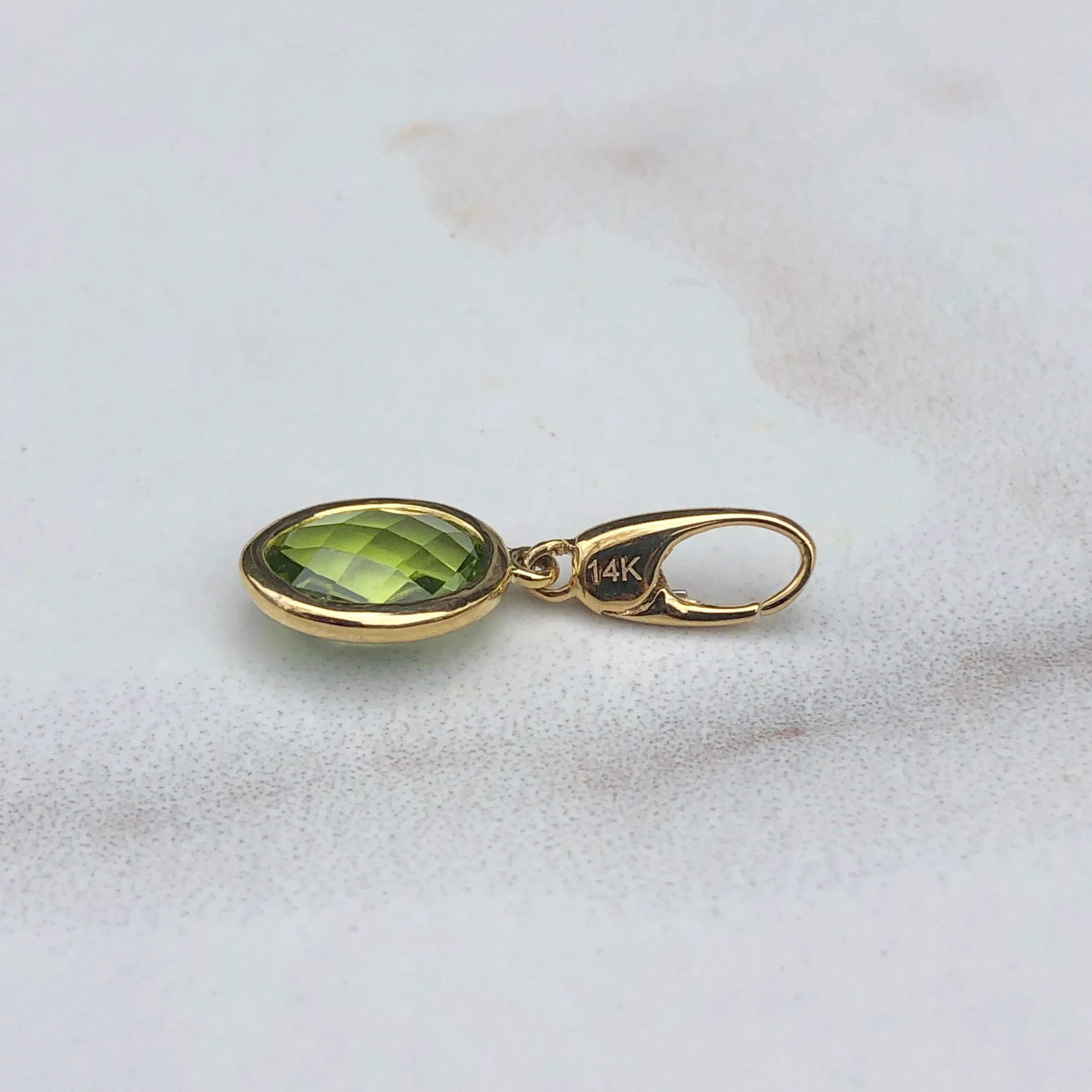 14KT Yellow Gold Oval Faceted Peridot Omega Clip Pendant Slide