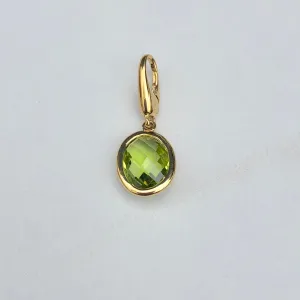 14KT Yellow Gold Oval Faceted Peridot Omega Clip Pendant Slide