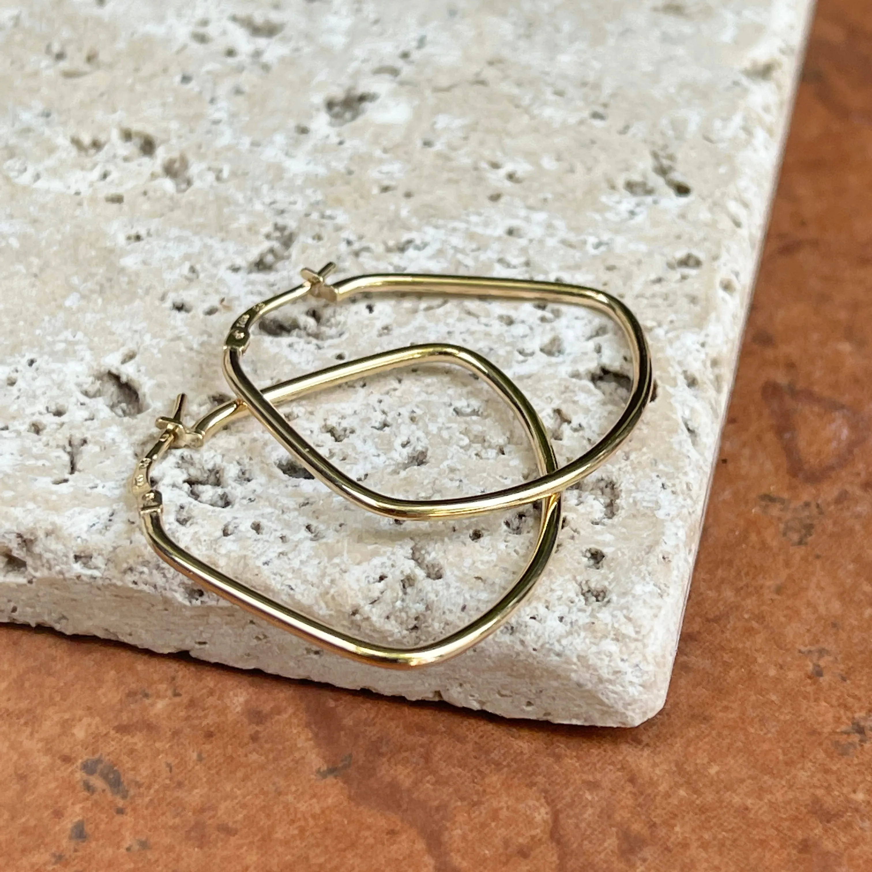 14KT Yellow Gold Rounded Triangle Hoop Earrings 27mm