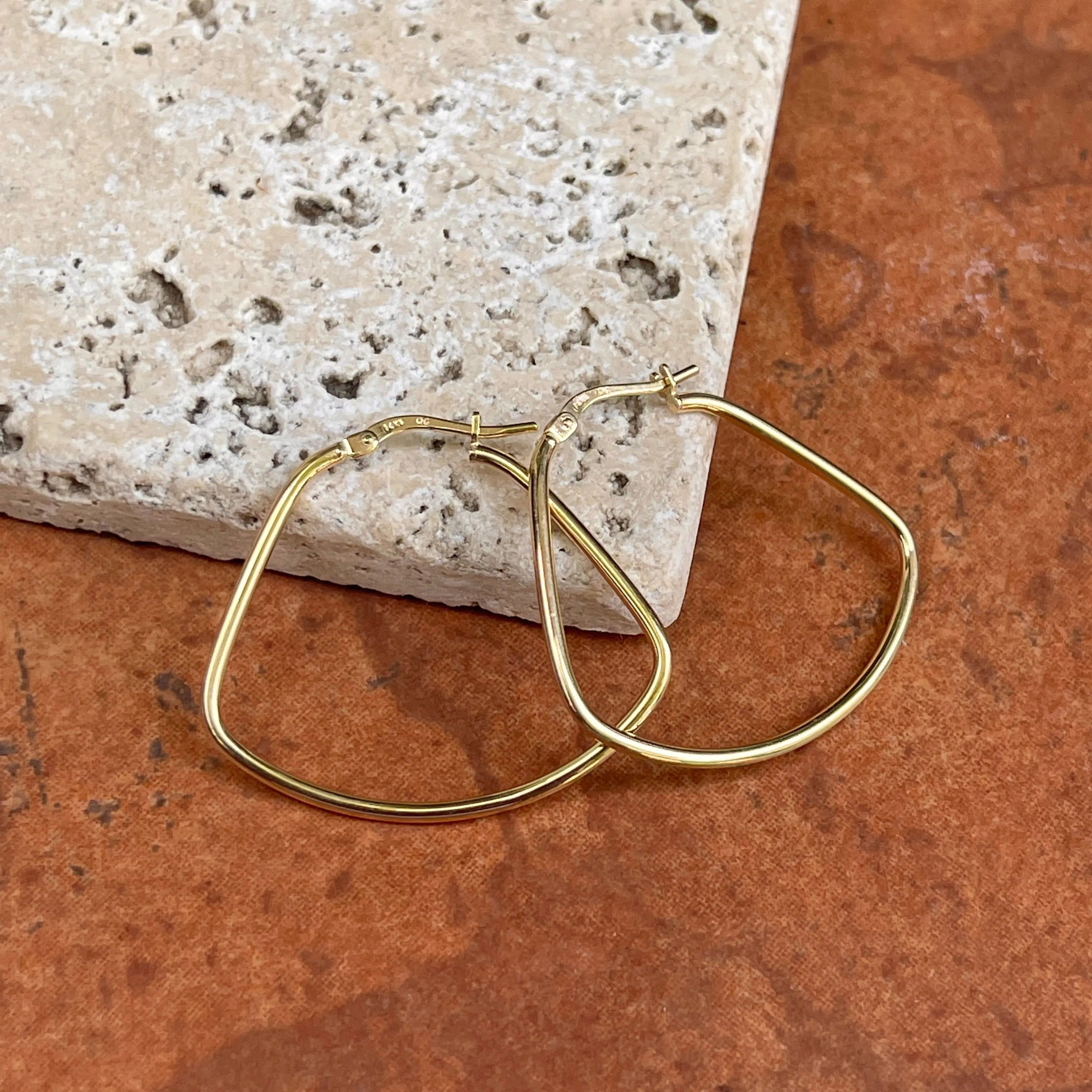 14KT Yellow Gold Rounded Triangle Hoop Earrings 27mm