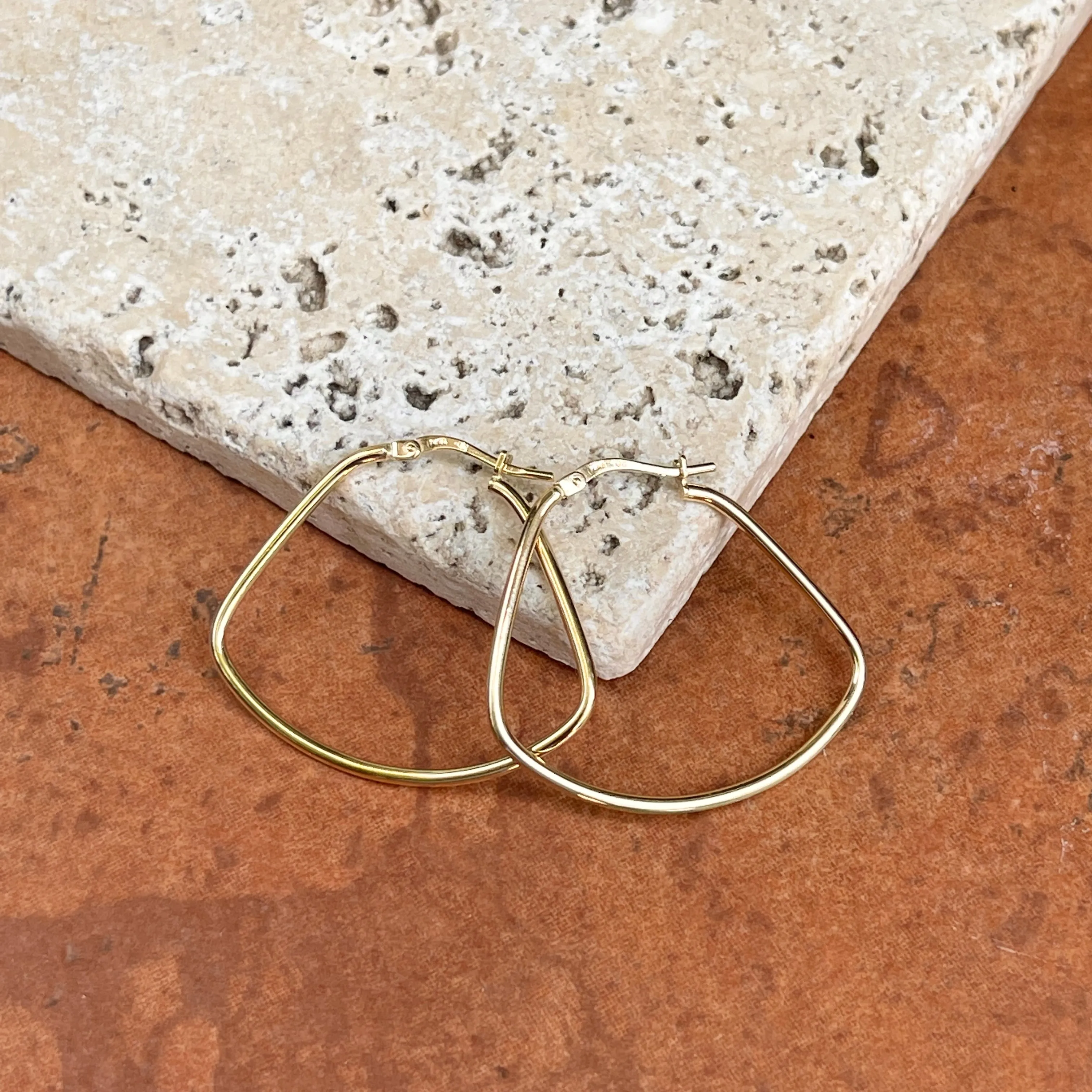 14KT Yellow Gold Rounded Triangle Hoop Earrings 27mm