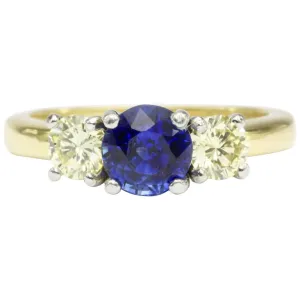 18K Gold 1.52 CT Madagascar Sapphire & Natural Light Fancy Yellow Diamond Ring AGL Certificate
