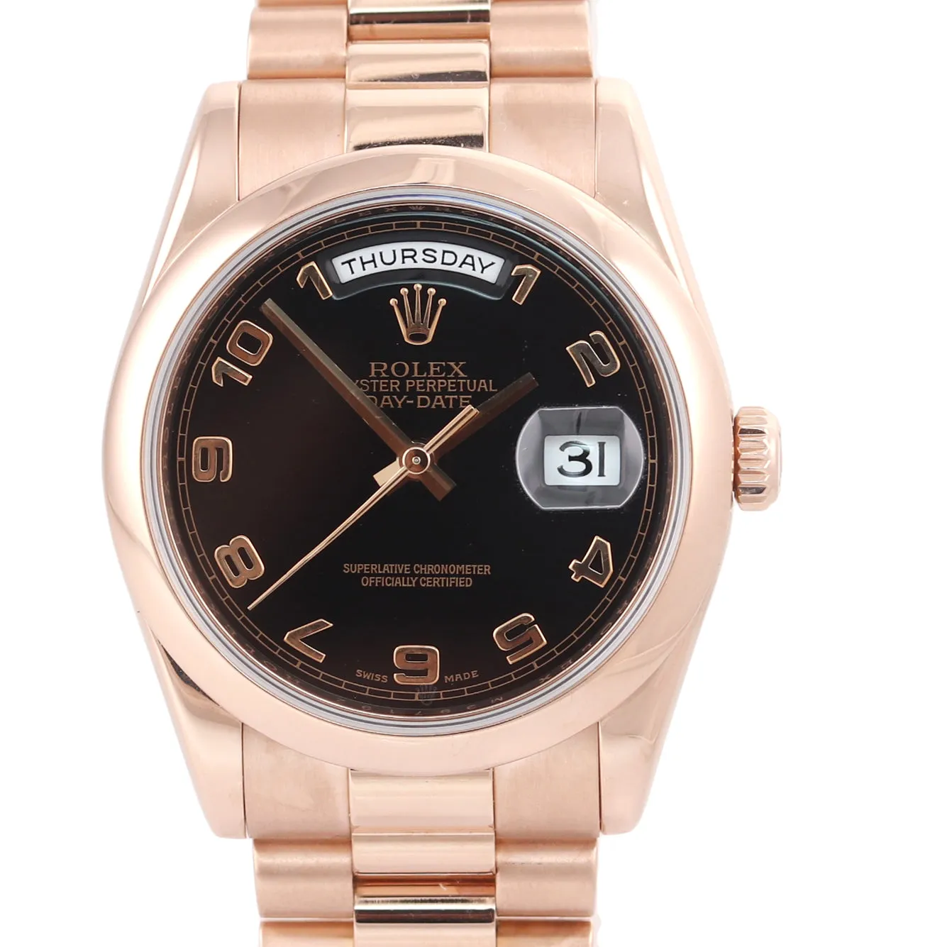 2008 PAPERS NEW BUCKLE Rolex Rose Gold President 36mm 118235 18K Black Arabic