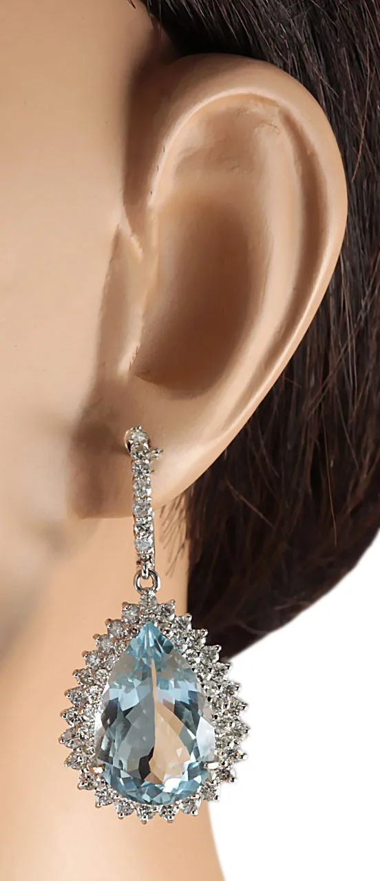 23.90 Carat Natural Aquamarine 14K White Gold Diamond Earrings