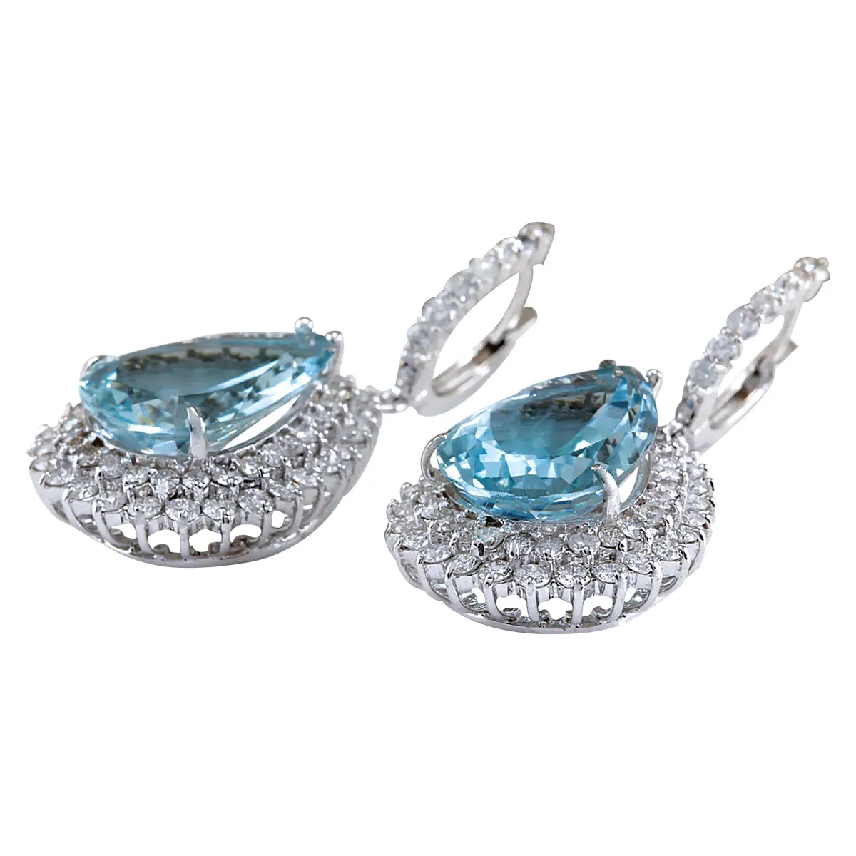 23.90 Carat Natural Aquamarine 14K White Gold Diamond Earrings