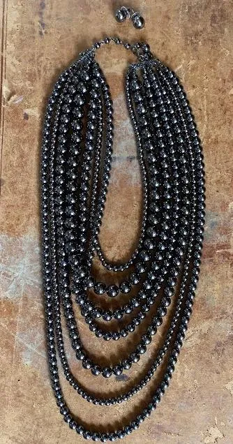 7 Strand Gunsmoke Necklace and Earring Set