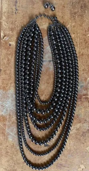 7 Strand Gunsmoke Necklace and Earring Set