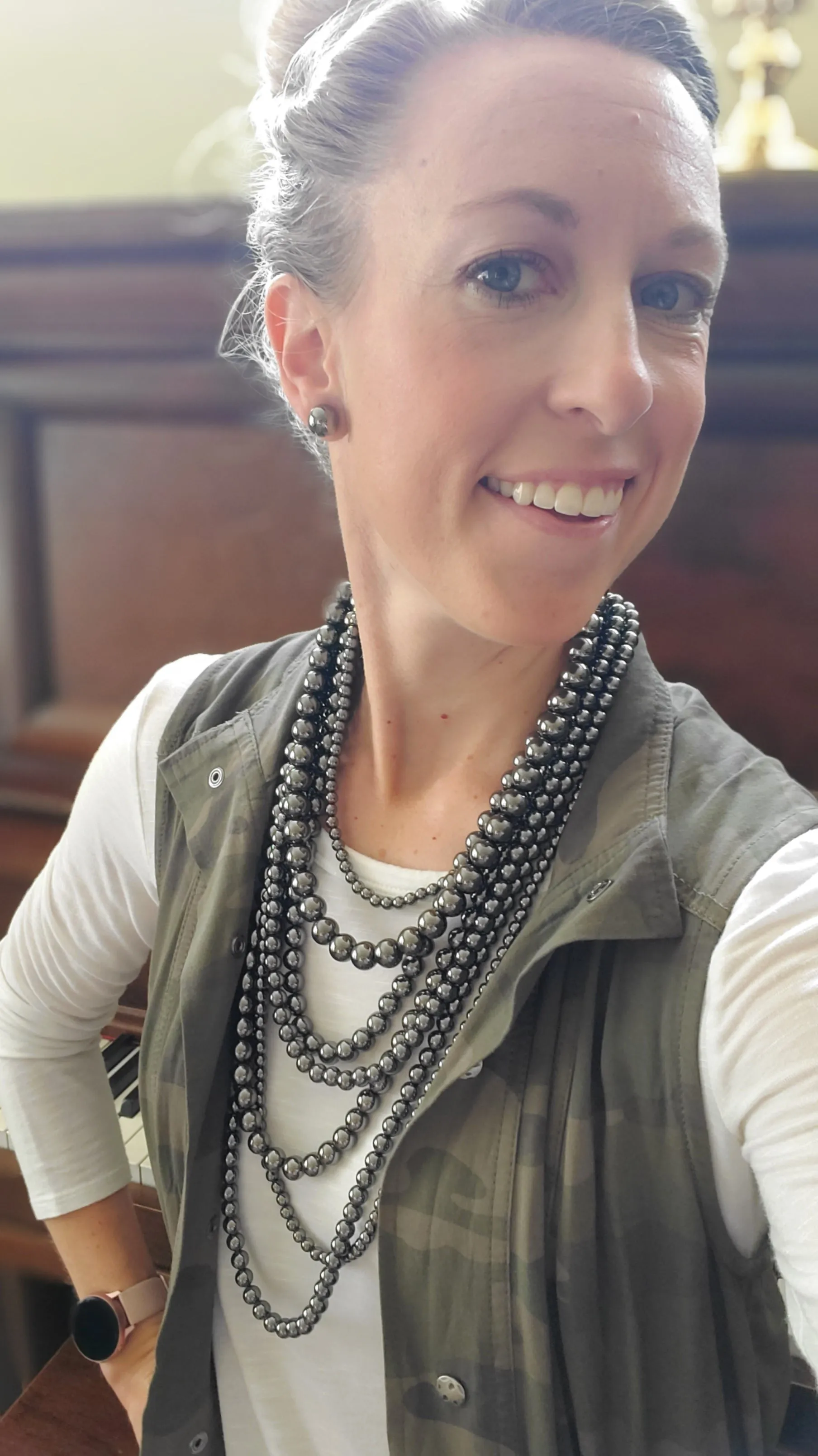 7 Strand Gunsmoke Necklace and Earring Set