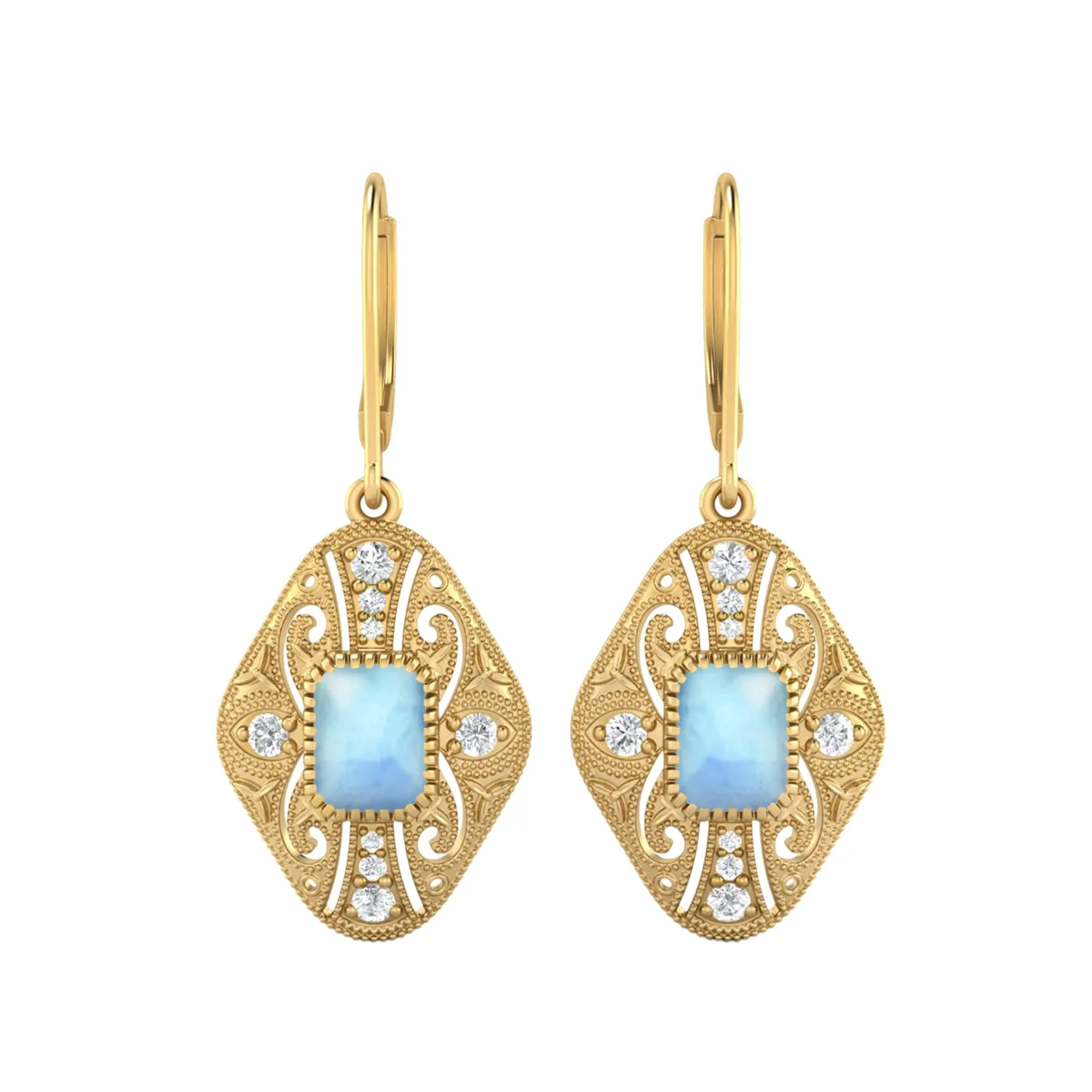 8X6 MM Octagon Shape Larimar Gemstone 925 Sterling Earrings