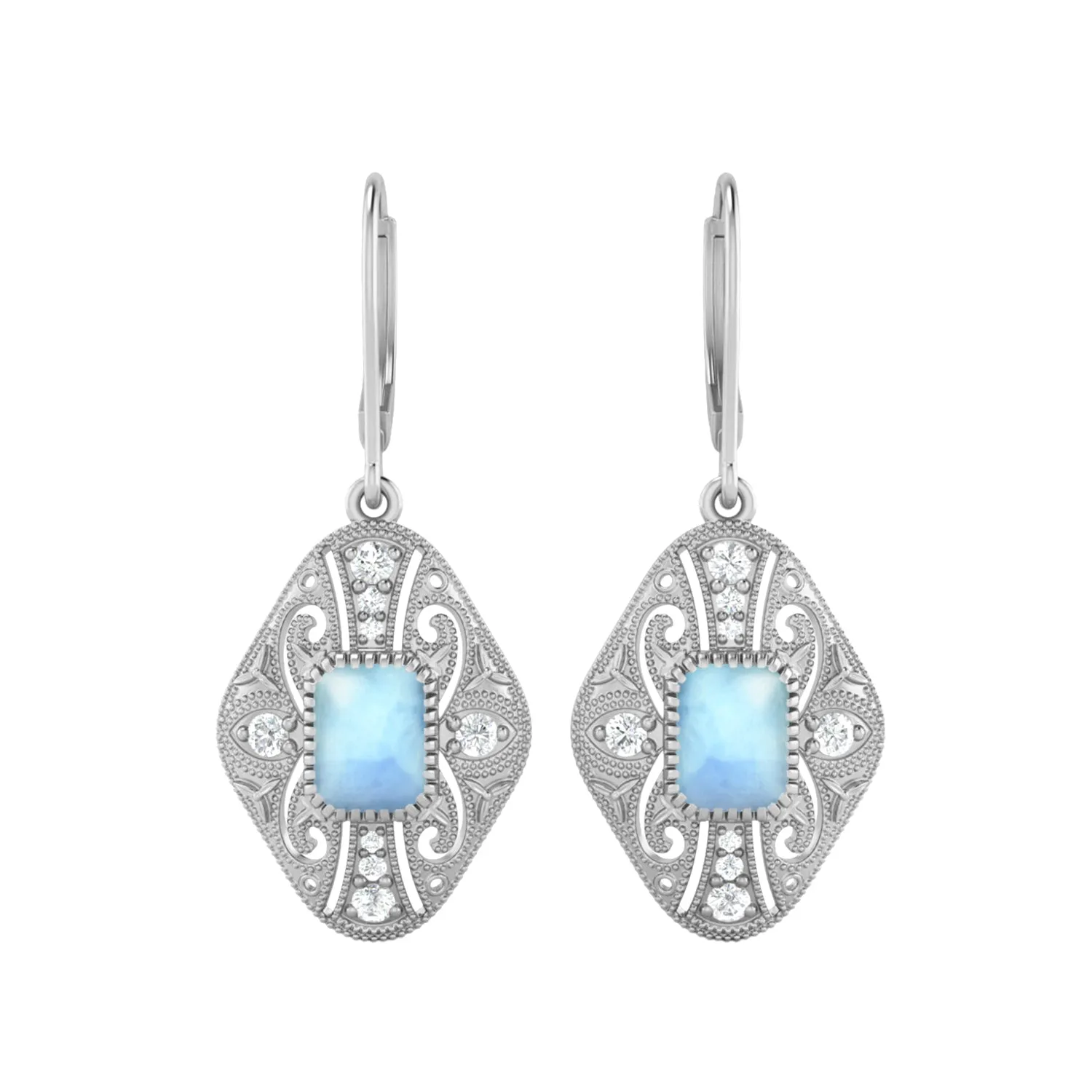 8X6 MM Octagon Shape Larimar Gemstone 925 Sterling Earrings