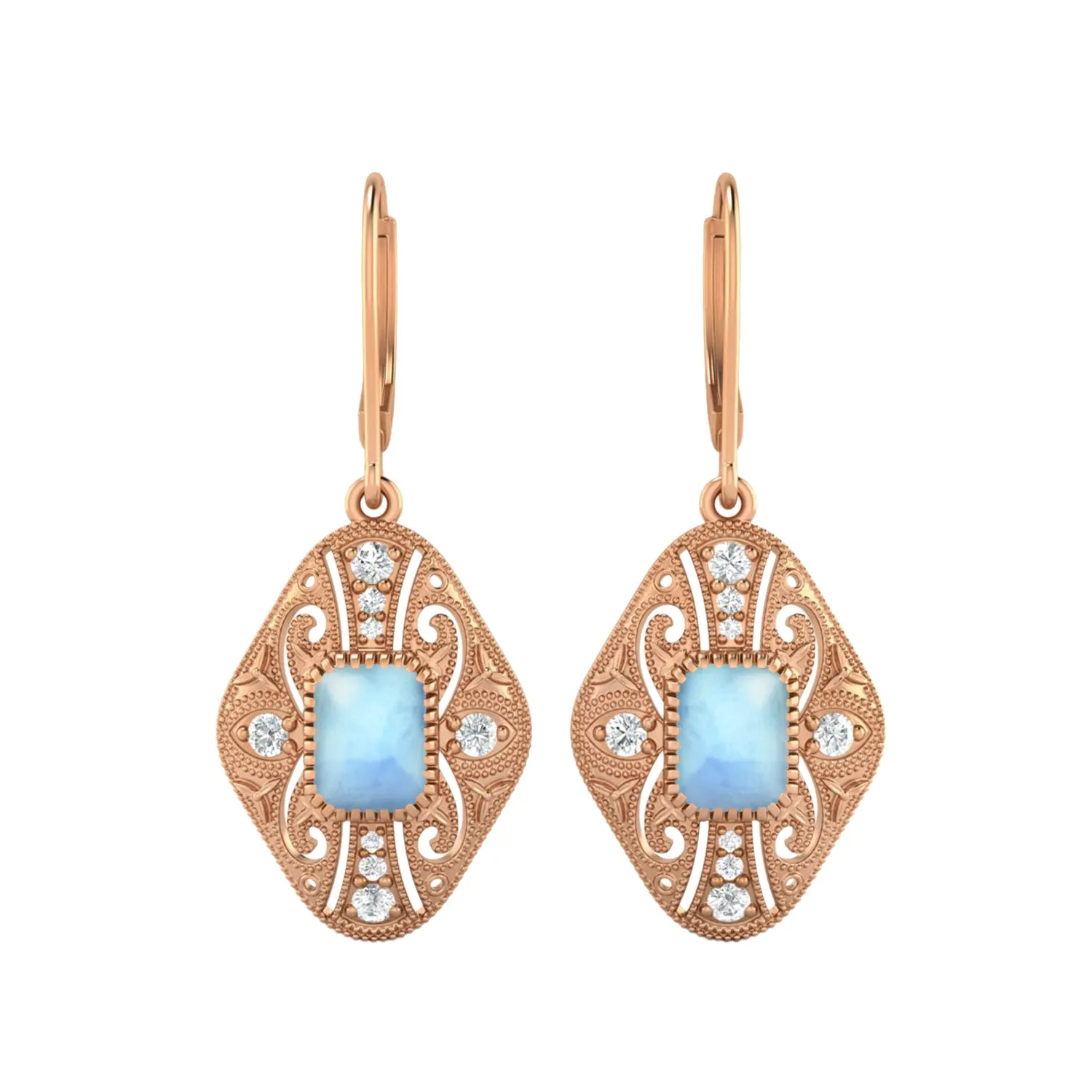 8X6 MM Octagon Shape Larimar Gemstone 925 Sterling Earrings