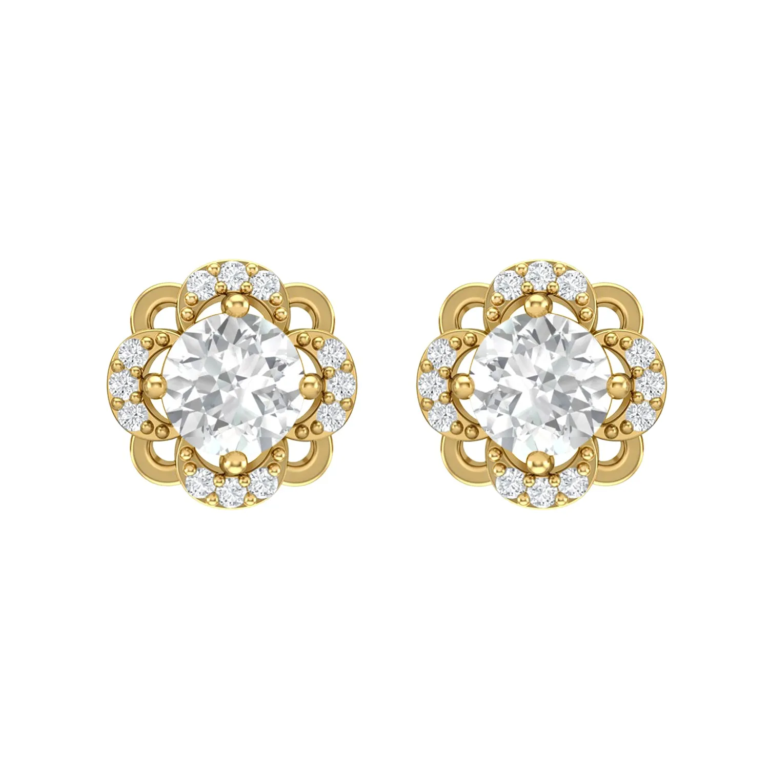 925 Sterling Silver 5mm Round Moissanite Flower Halo Stud Earrings for Women