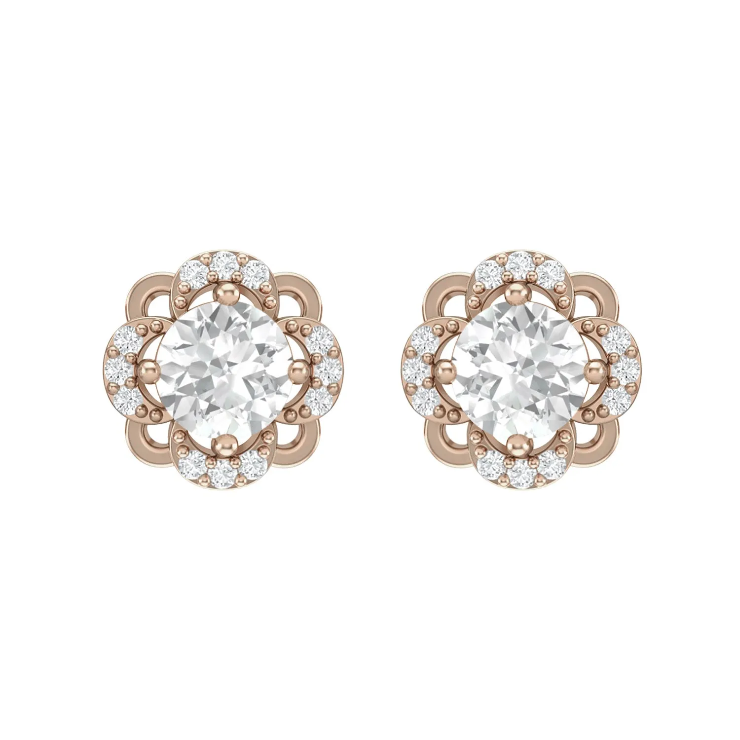 925 Sterling Silver 5mm Round Moissanite Flower Halo Stud Earrings for Women